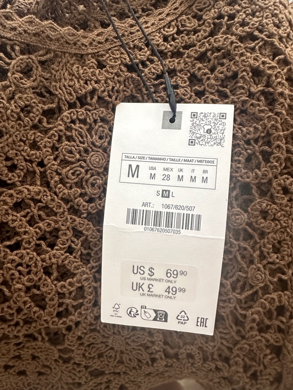 Zara Brown Crochet Lace Long-Sleeve Top - Picture 4 of 4